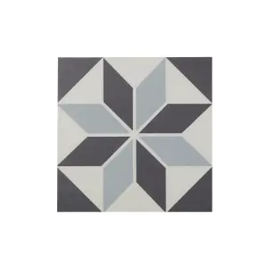 Colours Hydrolic Black & white Matt Star Cement tile effect Porcelain Indoor Wall & floor Tile, Pack of 25, (L)200mm (W)200mm