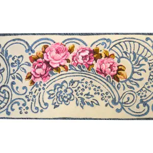 AS Creation Wolfgang Joop White Blue Rose Swirl Wallpaper Border Floral Textured