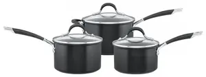 Circulon Momentum Black Round Hard Anodised Aluminium Non-Stick Saucepan Set 16, 18, 20cm Pack of 3