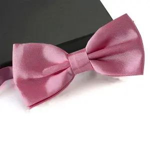 Rose Pink Satin Polyester Bow Tie for Casual & Formal Wear, Wedding Party Accessory