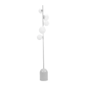 ValueLights Marlow Oyster Grey 5 Way Floor Lamp with Glass Globe Lampshade Light - LED Bulbs Included