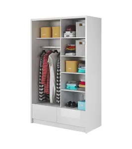 Aria I Mirrored Sliding Two Door Wardrobe 130cm in White Gloss