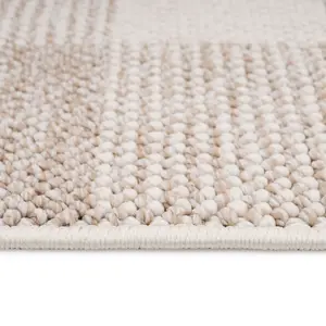 Cream Beige Neutral Boucle Textured Checkered Soft Area Rug 240cm x 330cm