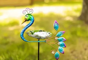 Garden Peacock Glass Bird Bath Feeder Stake