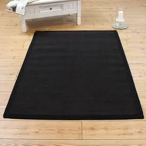 Black/Black Natural Decorative Plain Bordered Modern Anti Slip Easy to Clean Rug for Living Room and Bedroom-68 X 300cm (Runner)