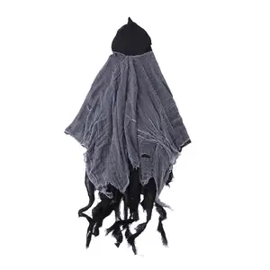 Halloween Black Linen Phantom Costume Skeleton Cloak