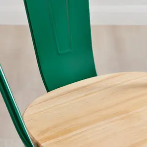 Furniturebox Set of 2 Green Colton Tolix Style Stackable Industrial Metal Dining Chair With Pine Seat