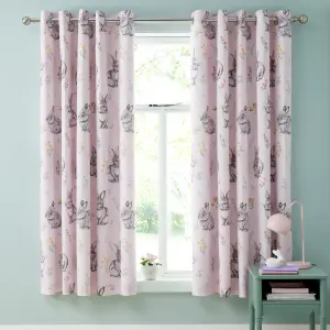 Catherine Lansfield Bunny Tails Ditsy Flowers Fully Reversible 66x72 Inch Eyelet Curtains Two Panels Pink