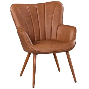 Yaheetech Retro Brown Upholstered Curved Back Faux Leather Accent Chair