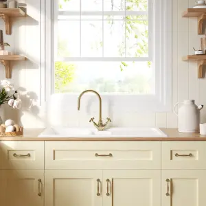 101cm Inset Counter Top 1.5 Bowl Fireclay Ceramic Kitchen Sink - White