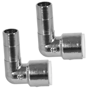 SPARES2GO Radiator Valve Reducing Elbow Stem Compression Chrome 15mm x 15mm Pushfit x 2