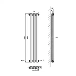 Vertical Anthracite Double Column Radiator (H) 1500mm x (W) 290mm, 3140 BTU.