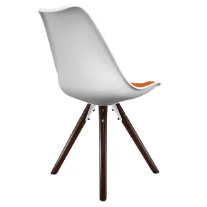 Soho White & Orange Plastic Dining Chair with Pyramid Dark Wood Legs