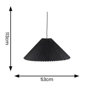 ValueLights Akira Black Hanging Pendant Ceiling Light with Pleated Lampshade - LED Bulb Included