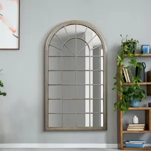 MirrorOutlet The Somerley Extra Large Country Rustic Framed Arched Metal Wall Stone Colour Mirror 160CM X 91CM