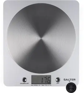 Salter 1036 SVSSDR Disc Digital Kitchen Scale – Electronic Food Scale, Add & Weigh Multiple Ingredients, 5Kg Capacity, Aquatronic For Measuring