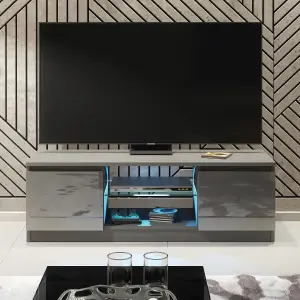 Aura TV Unit 120cm Dark Grey High Gloss Doors with LED Lighting - Creative Furniture