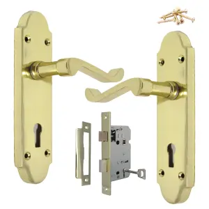 Epsom Door Handle Lock Victorian Scroll Lever - Brass Pack