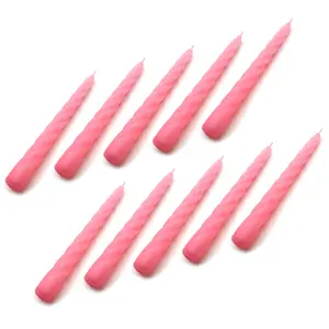 Tapered Dinner Candles, Table Spiral Candles, Pack of 10, Decorative Household Candles, Up to 7 Hours, 23 cm / 9" (Pink)