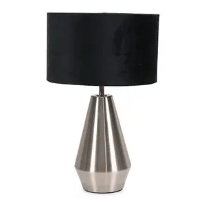 ValueLights Jax Silver Metal Touch Dimmer Table Lamp with Black Velvet Shade