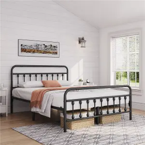 Yaheetech Black 5ft King Vintage Metal Bed Frame with High Headboard and Footboard