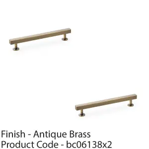 2 PACK - Straight Square Bar Pull Handle - Antique Brass 160mm Centres SOLID BRASS Drawer