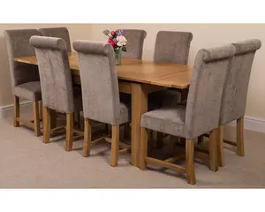 Richmond 140cm - 220cm Oak Extending Dining Table and 8 Chairs Dining Set with Washington Grey Fabric Chairs