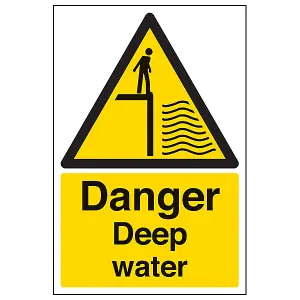 Danger Deep Water Warning Safety Sign - Adhesive Vinyl 200x300mm (x3)