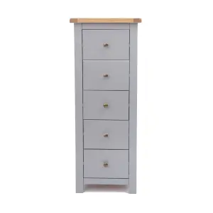 Mirano 5 Drawer Narrow Chest of Drawers Brass Knob