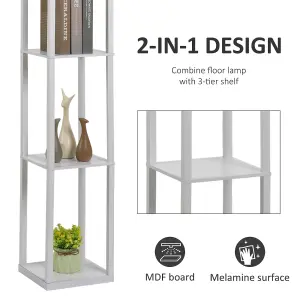 HOMCOM Floor Lamp Reading Lamp with 3-Tier Storage Shelf for Home Office White