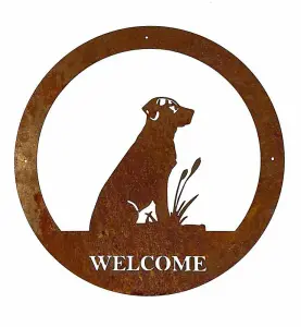 Labrador Welcome Wall Art - Large - Steel - W49.5 x H49.5 cm - Bare Metal/Ready to Rust