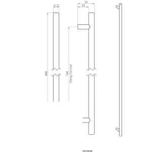 2x Round T Bar Cabinet Pull Handle 828 x 12mm 768mm Fixing Centres Satin Nickel