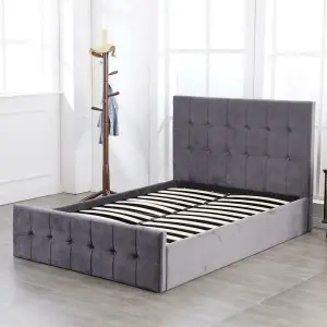 Ottoman Storage Bed grey 3ft single velvet cushioned bedroom