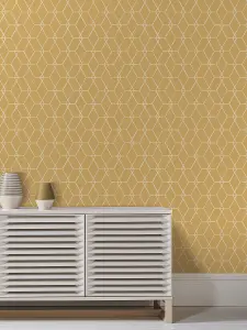 Fine Decor TC25253 Hexagon Wallpaper, Mustard