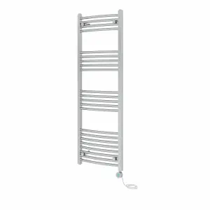 Rinse Bathrooms Electric Heated Towel Rail Curved Chrome Thermostatic Bathroom Towel Radiator with Timer - 1400x500mm