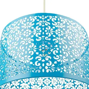 Marrakech Designed Matt Teal Metal Pendant Light Shade with Floral Decoration