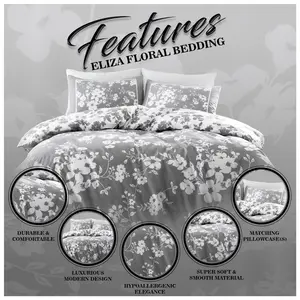 Mancuso Cotton Blend Floral Duvet Cover Set with Pillowcases Gray / Single