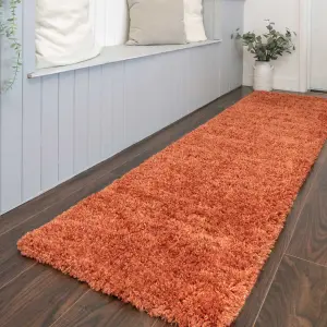 Orange Terracotta Thick Soft Shaggy Runner Rug 60x240cm