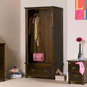 Wardrobe 2 door, 1 drawer, rich dark brown lacquer finish, Boston range