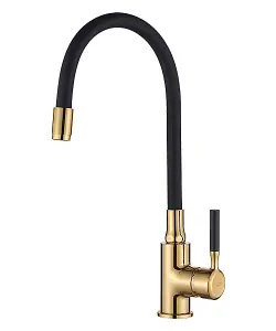 Invena Black/Rose Gold Brass Flexible Spout Kitchen Mixer Tap Tall Elegant Faucet