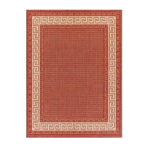 Traditional Easy to Clean Flatweave Bordered Red Anti Slip Rug for Dining Room -60cm X 110cm