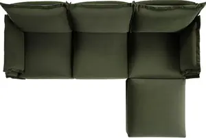 Byron Pillow Edge Moss Green Velvet Modular Sofa, 3-Seater Chaise - Daals - Sofas