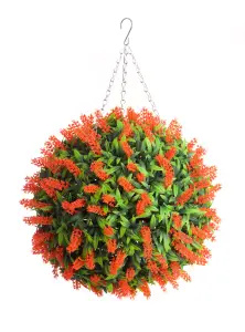 Pair of Best Artificial 38cm Orange Lush Lavender Hanging Basket Flower Topiary Ball - Weather & Fade Resistant