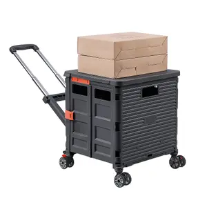 Black Collapsible Rolling Protable Crate with Magnetic Lid and Adjustable Handle