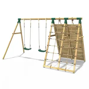 Rebo Beat The Wall Wooden Swing Set with Double up & Over Climbing Wall -Capstone