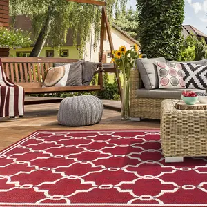 Red Outdoor Rug, Geometric Stain-Resistant Rug For Patio Decks Garden Balcony, Modern Outdoor Area Rug-60cm X 120cm