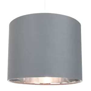 Contemporary Grey Cotton 10 Table/Pendant Lamp Shade with Shiny Silver Inner