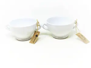 Rustic Pastel Fully Dipped Terracotta Kitchen Dining Set of 2 Soup Bowls White (Diam) 14.5cm