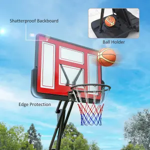 SPORTNOW 2.45-3.05m Portable Basketball Hoop and Stand with Wheels, Red