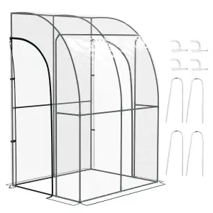 Outsunny 143x118x212cm Walk-In Lean to Wall Tunnel Plastic Greenhouse with Doors